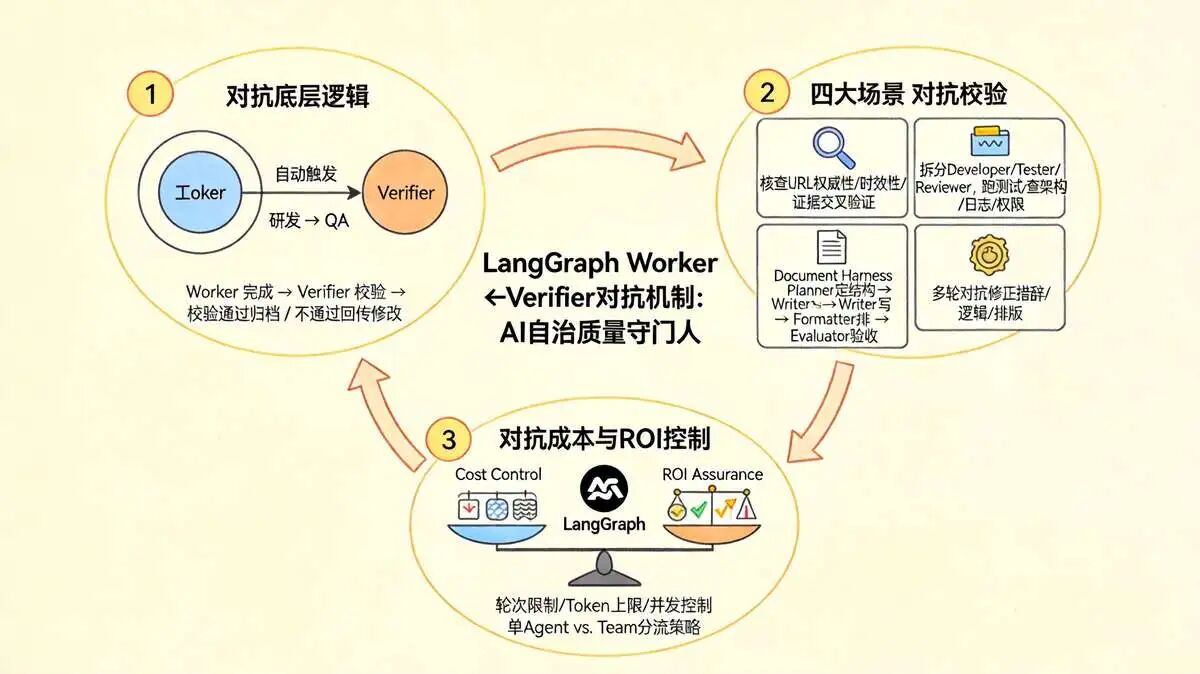 四、LangGraph 对抗机制核心设计（ Worker↔Verifier 对抗）