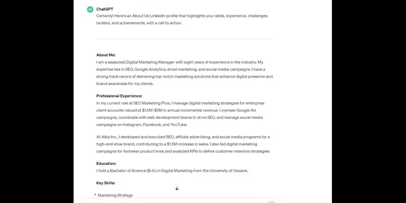 使用 ChatGPT 为 LinkedIn 个人资料编写“关于我们”部分