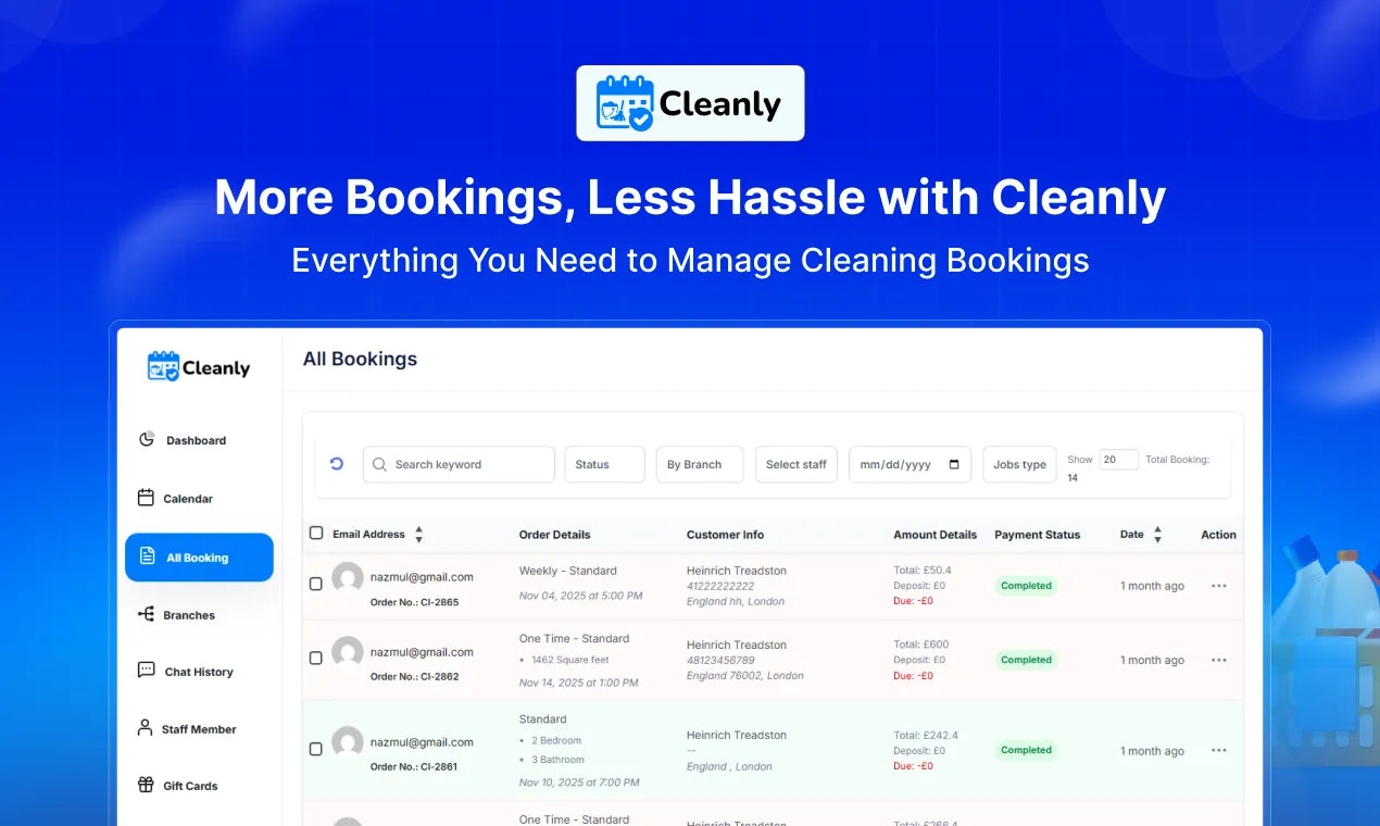 Cleanly – WP Cleaning Booking Software