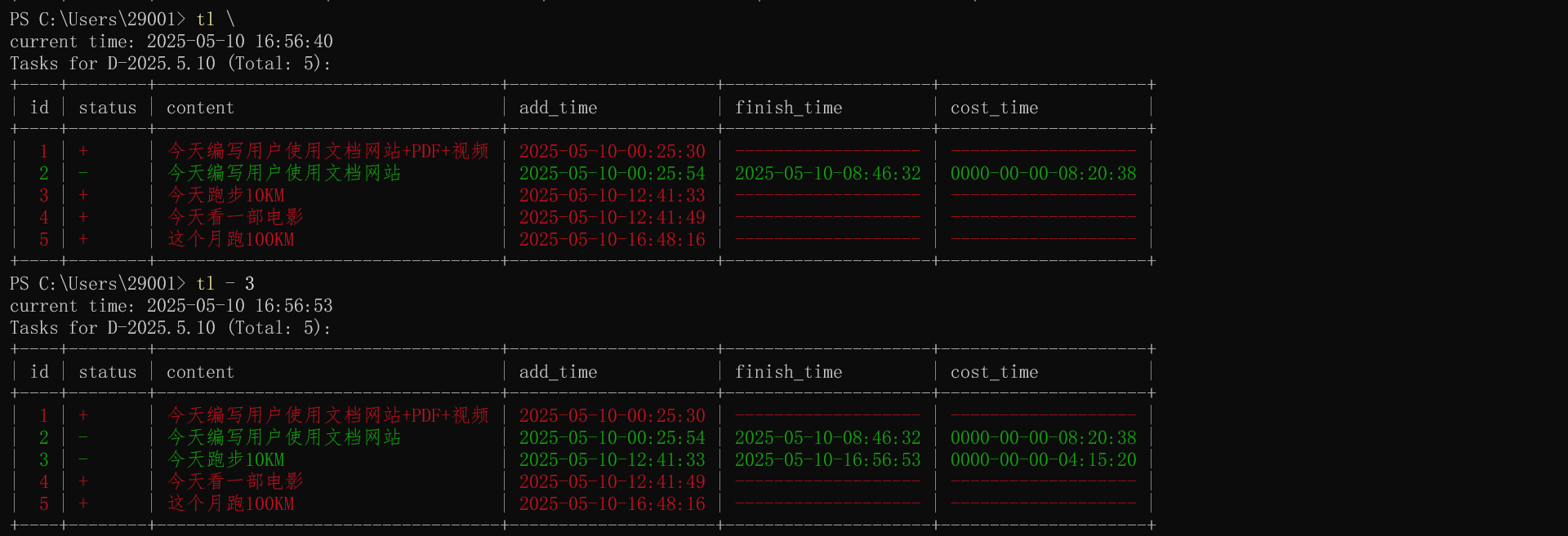 将今日任务中ID为tid的任务标记为已完成