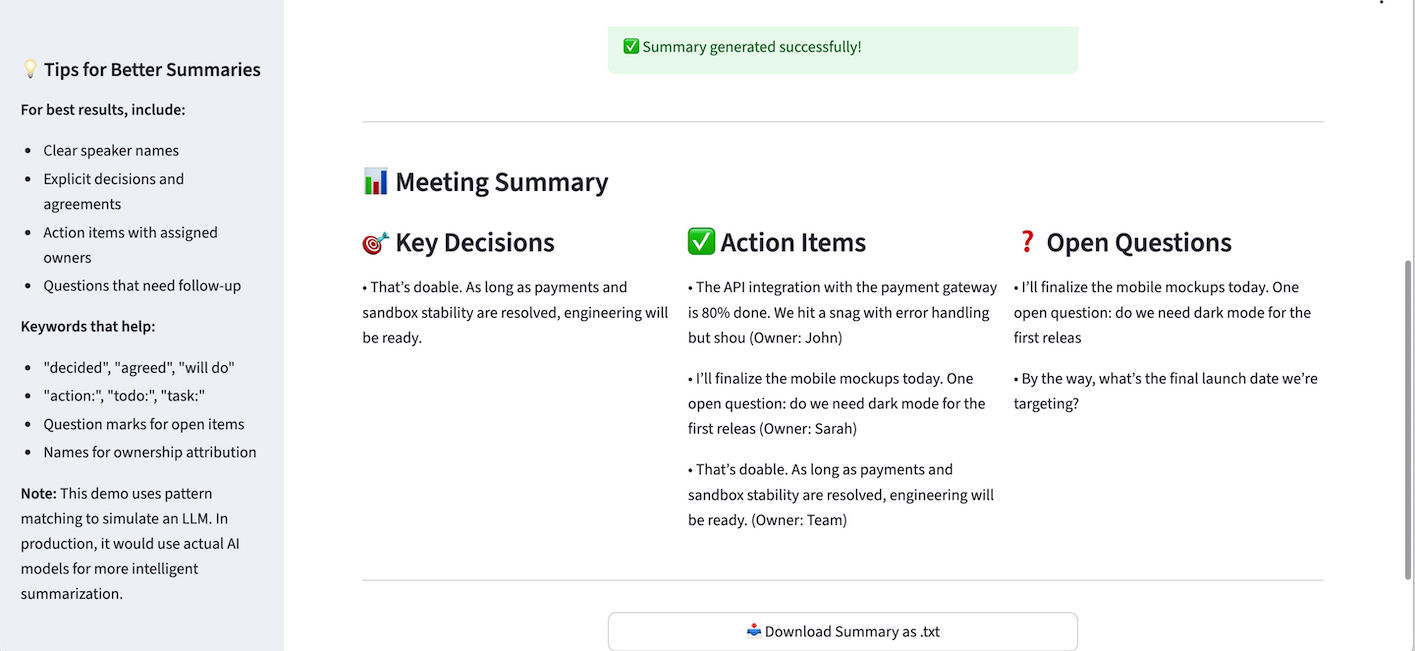 An example of Meeting Summarizer - 2