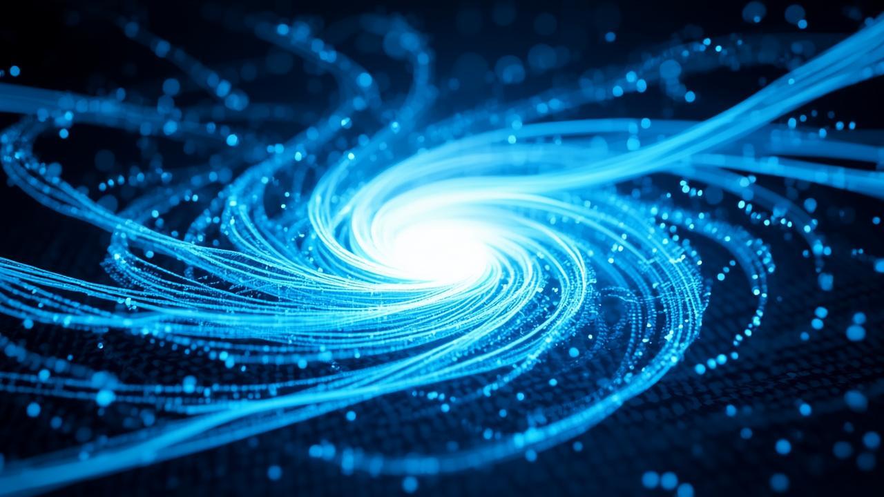 Abstract data flow imagery: countless glowing tran
