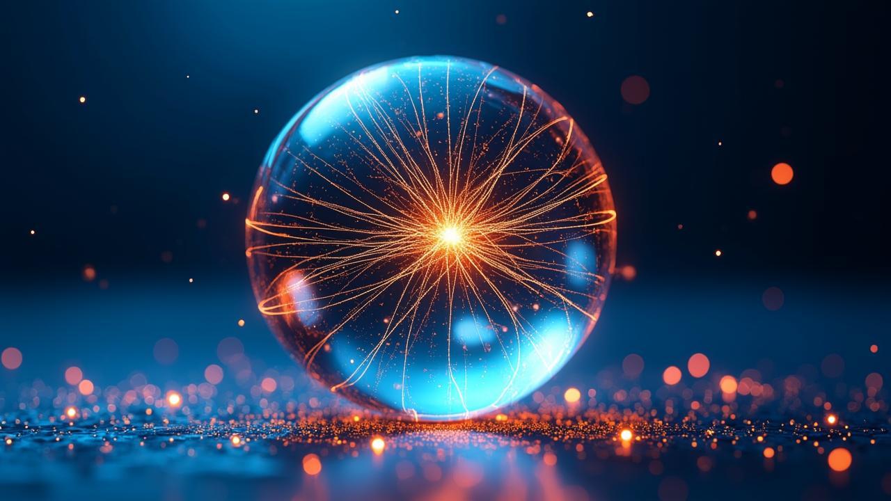 A translucent glass sphere floating in a deep blue