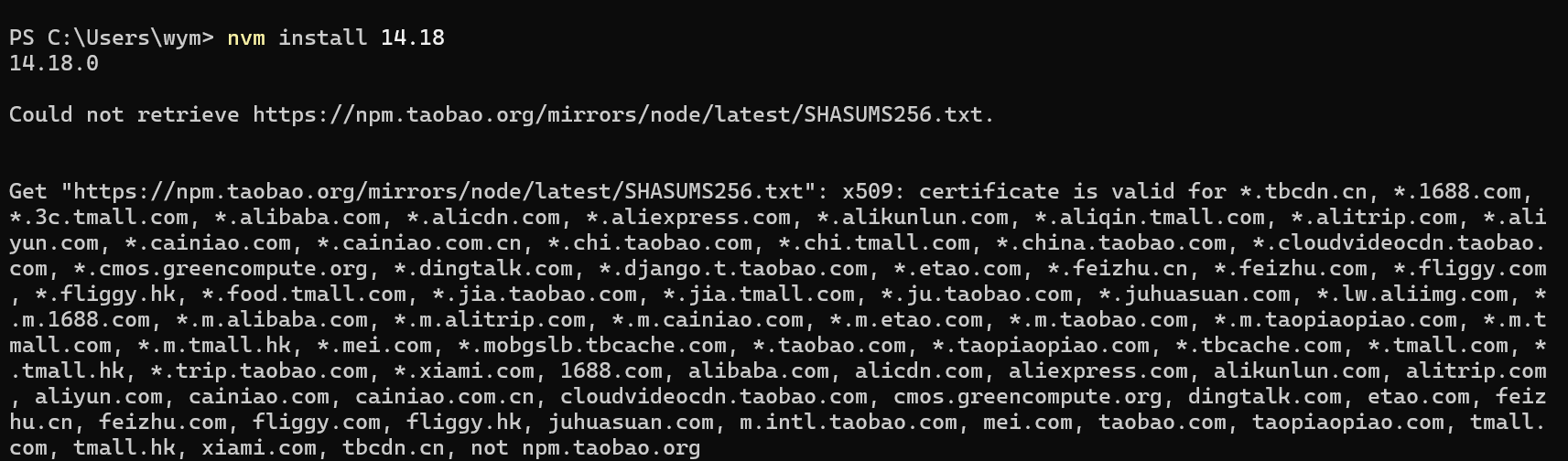 could not retrieve https: mirrors node latest ... w笔记--nvm下载node报错:Could not retrieve https://npm.taobao.org/mirrors/node ...