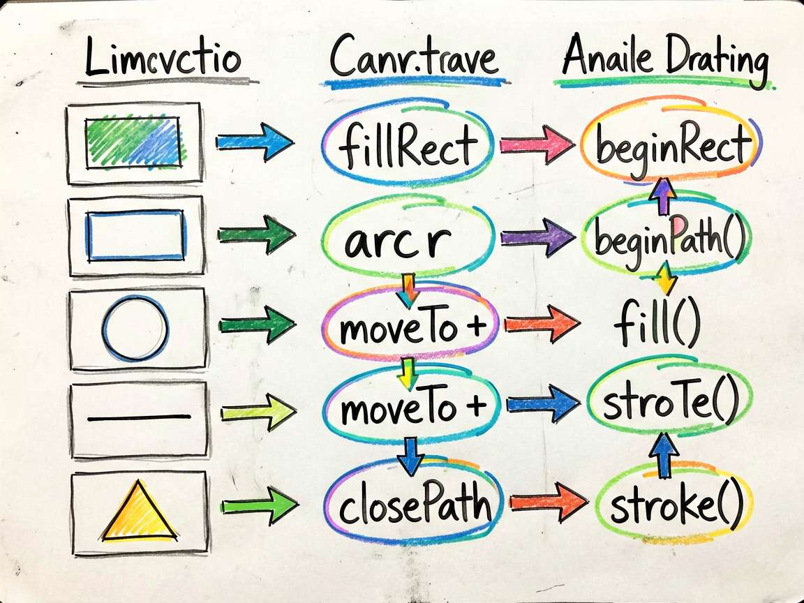一张 sketch-notes 风格的信息图,用来解释本文覆盖的五类 Canvas 绘制能力,以及“
