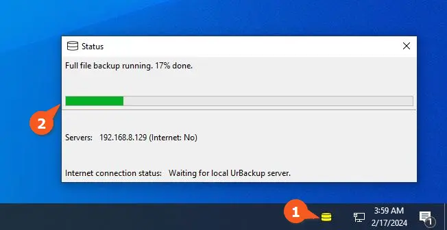 checking the progress of urbackup client system