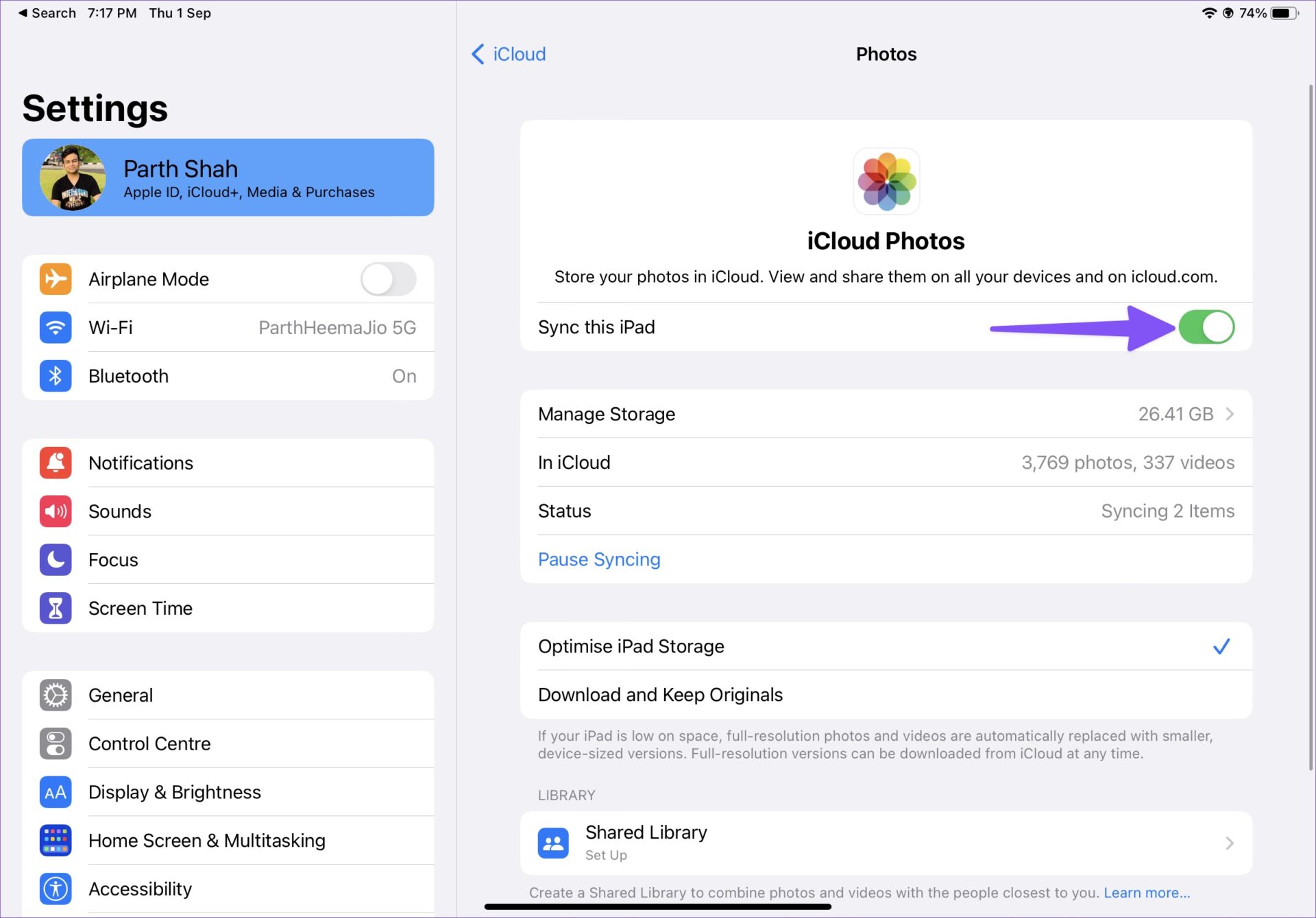 Enable Sync this iPad