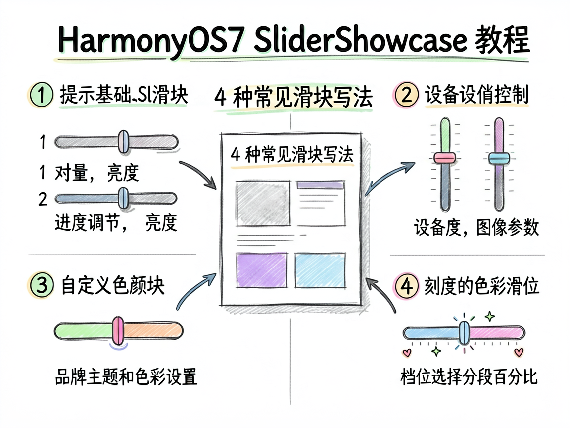 一张适合技术教程文章开头的 sketch-notes 手绘笔记风框架图，主题是 HarmonyOS7