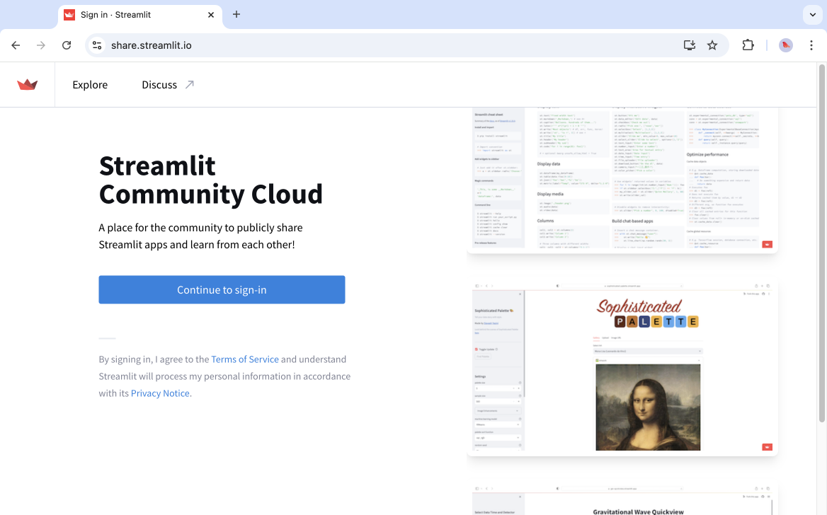 登录 Streamlit Community Cloud