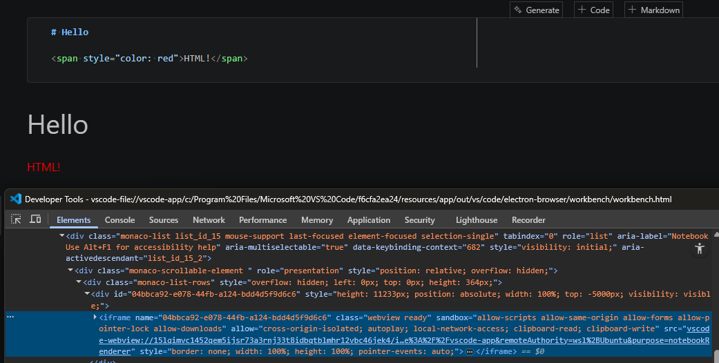 在 Jupyter notebook 中，HTML 会在 iframe 内渲染。
