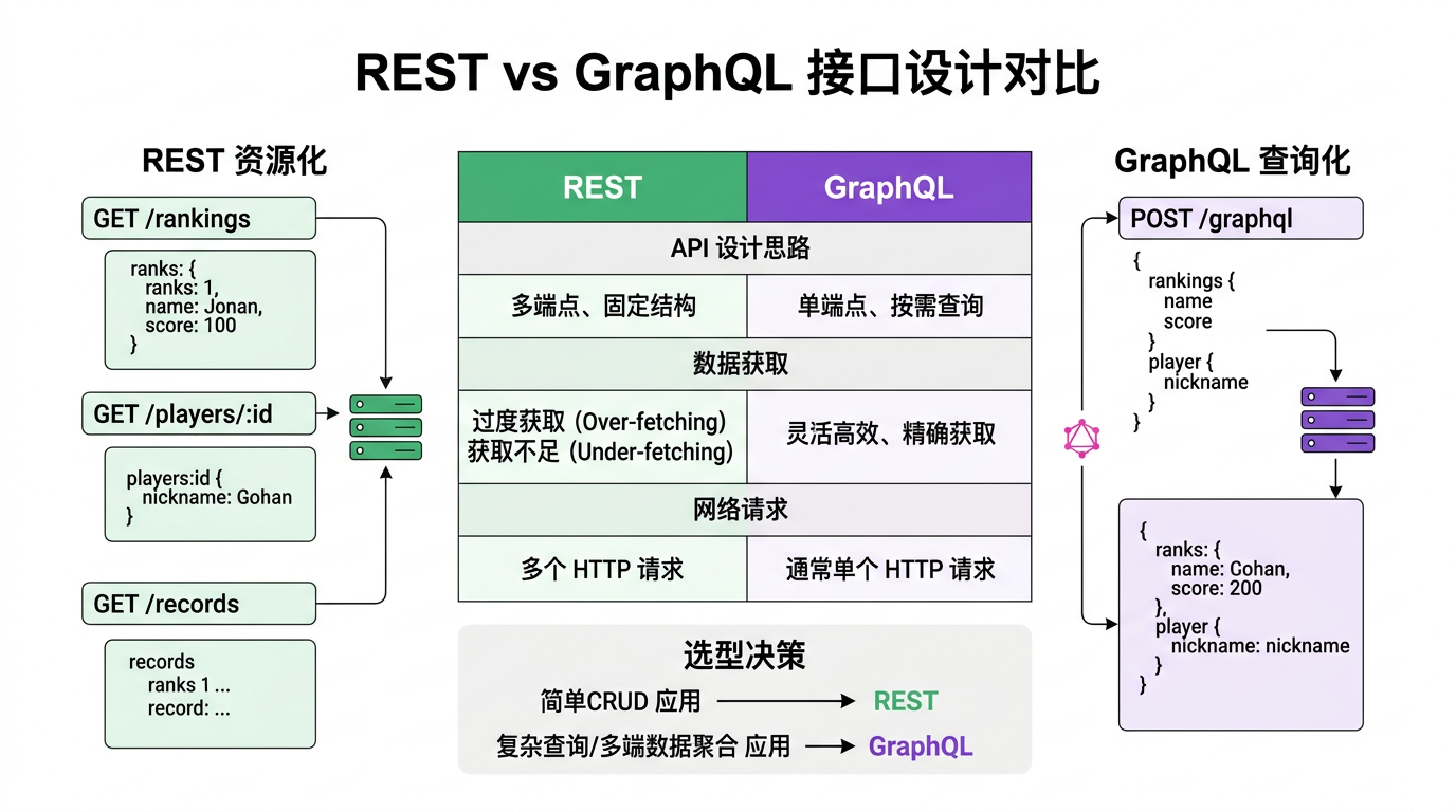 文章配图:REST 资源化设计、GraphQL 查询化设计、两者取舍决策、HarmonyOS 端实现差异