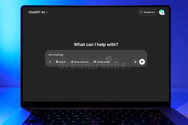 Laptop Screen Displaying Openai ChatGPT 4o Interface with AI Assistant Options Like Search and Image Creation Editorial Stock Photo - Image of futuristic, technology: 378422908