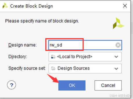 Block Design 并命名为“rw_sd”