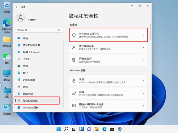 选择隐私和安全性选项