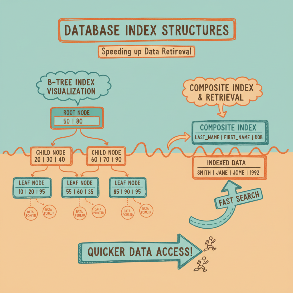 Database B-tree index structure showing composite indexes and efficient data retrieval paths