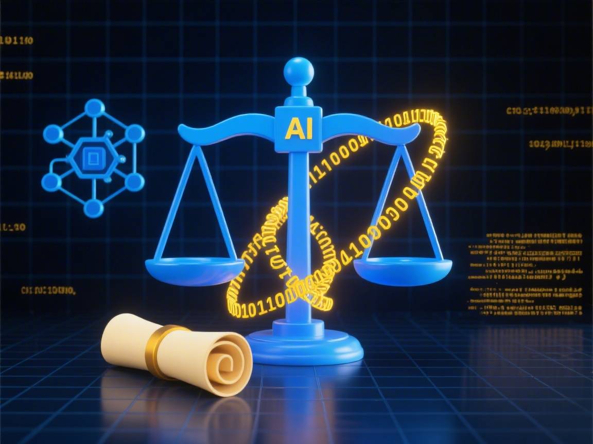 AI行业法治,科技风,蓝黄主色调