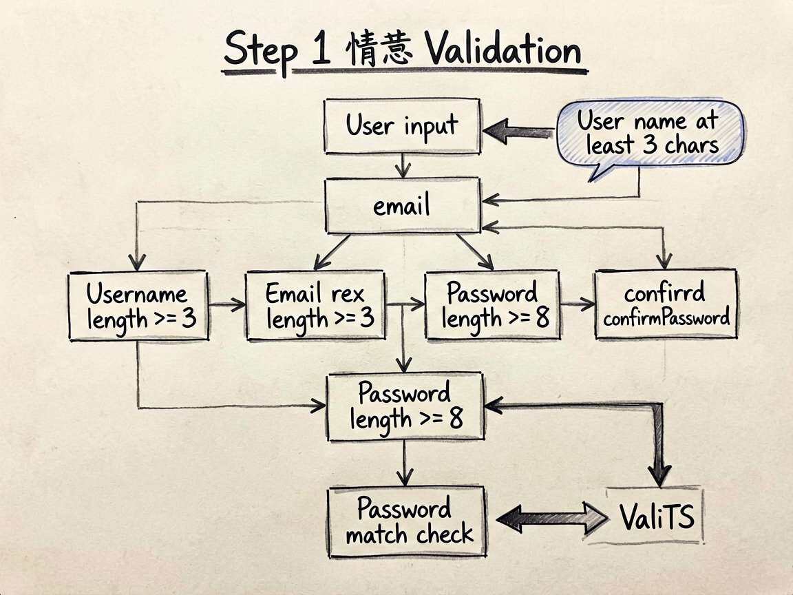 Sketch-notes style flowchart detailing the Step 1