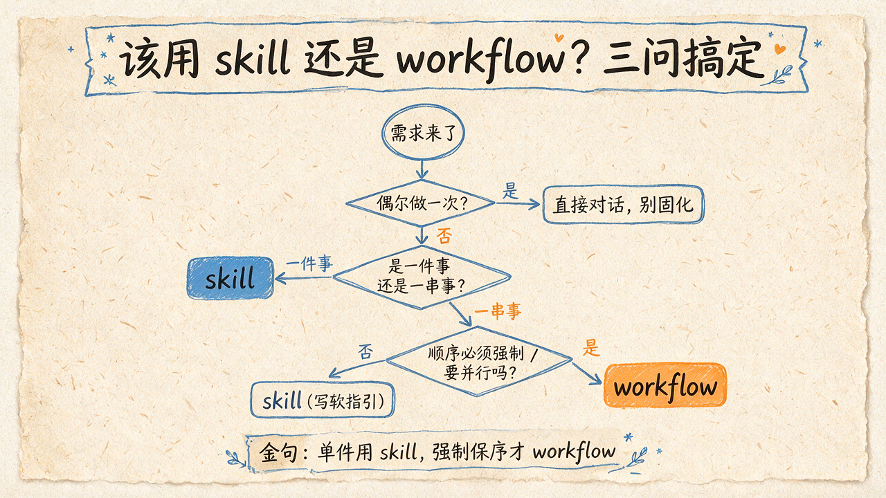 三问决策树:用 skill 还是 workflow
