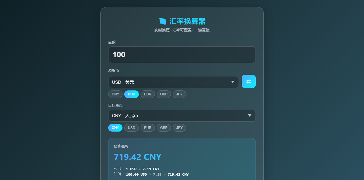 汇率换算器运行界面