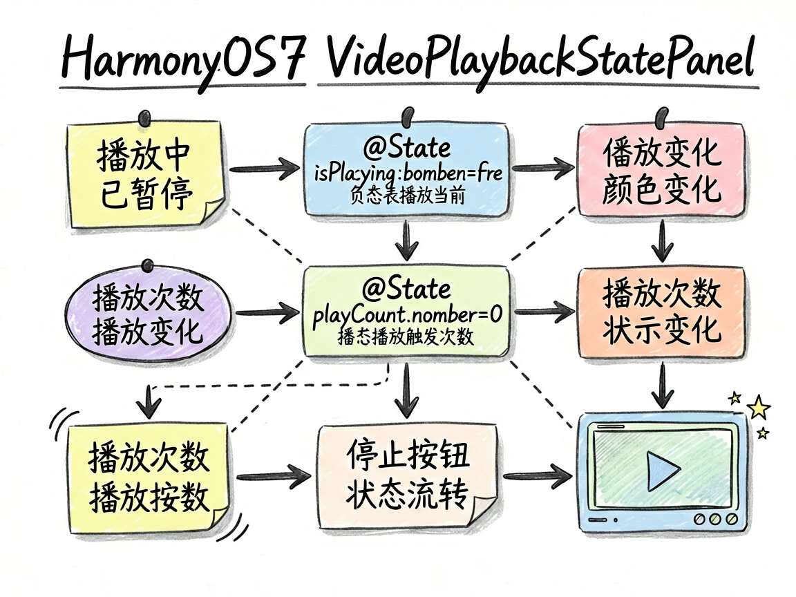 为一篇 HarmonyOS7 VideoPlaybackStatePanel 教程绘制一张手绘笔记风