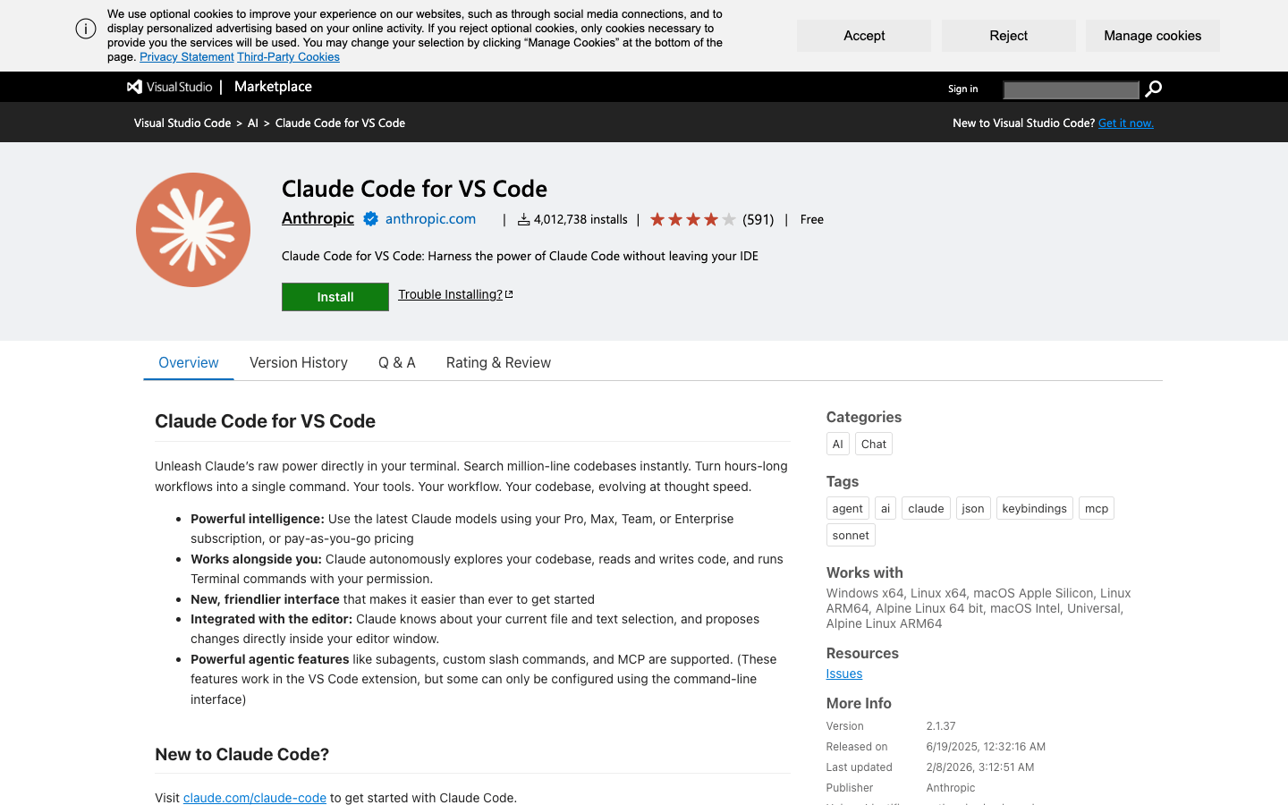 VS Code Marketplace 中的 Claude Code 插件