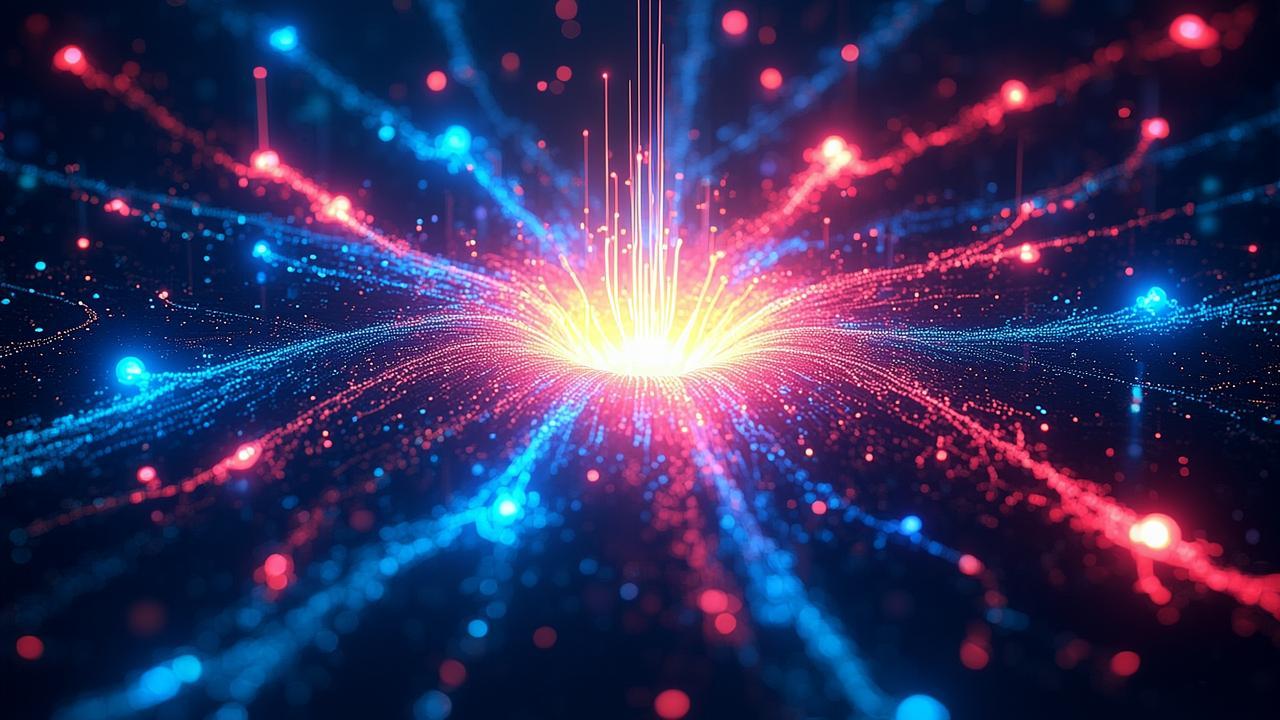 A surreal digital landscape where multiple distinc