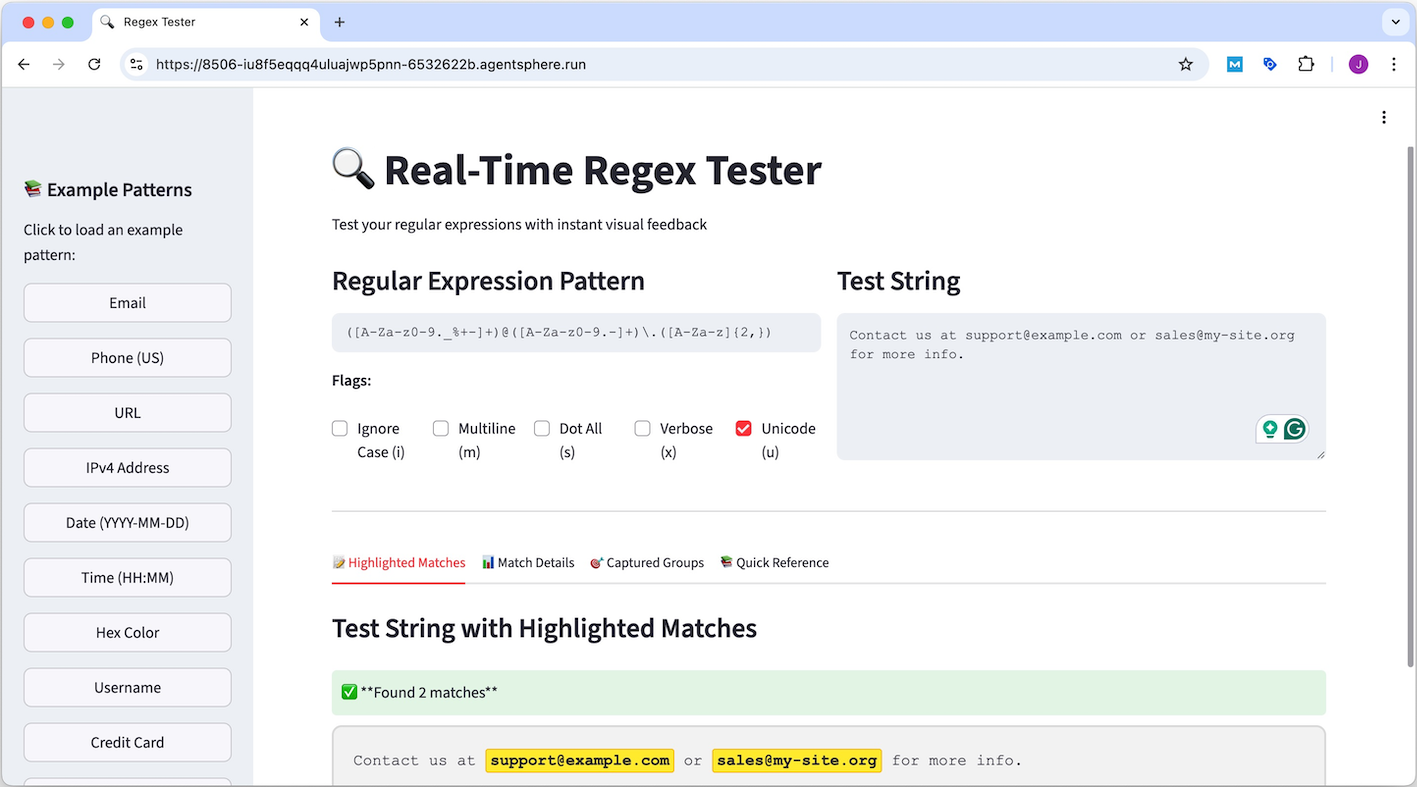 An example of Regex Tester