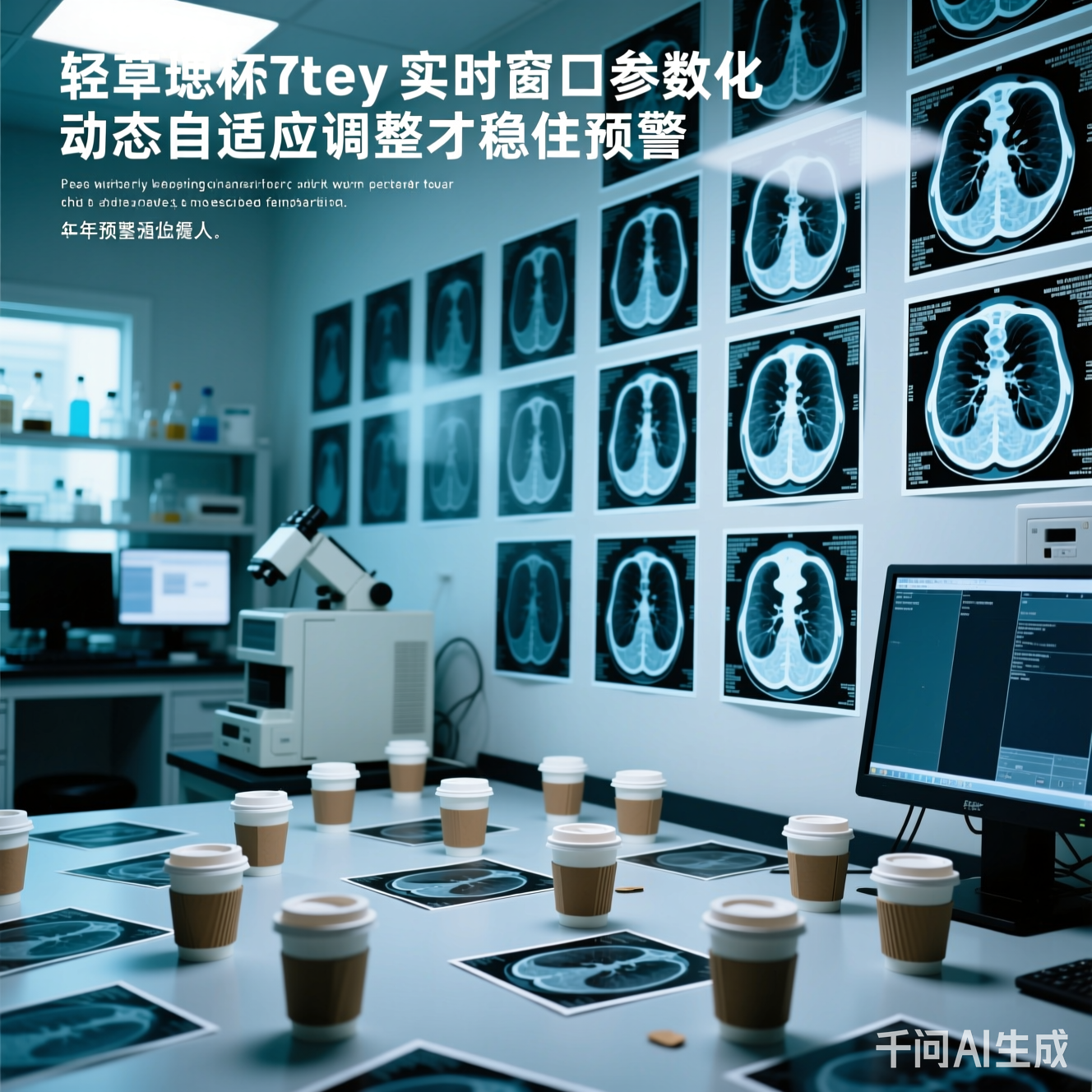 实验室里散落的咖啡杯和满墙的CT扫描图