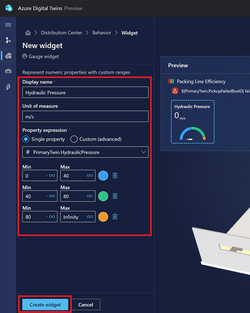 3D 场景工作室中仪表小部件的“新小部件”选项的屏幕截图。