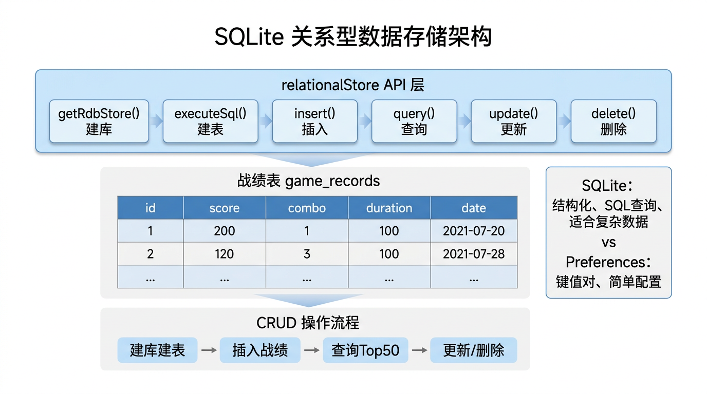 文章配图:relationalStore 建库建表、增删改查 SQL、事务批量插入、与 Preference 键值取