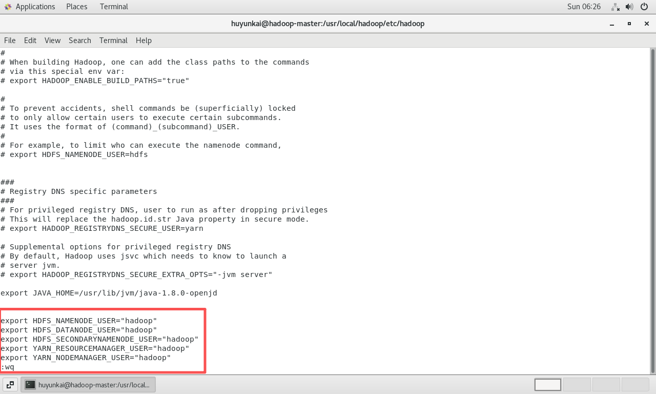 在hadoop-env.sh中指定服务运行用户