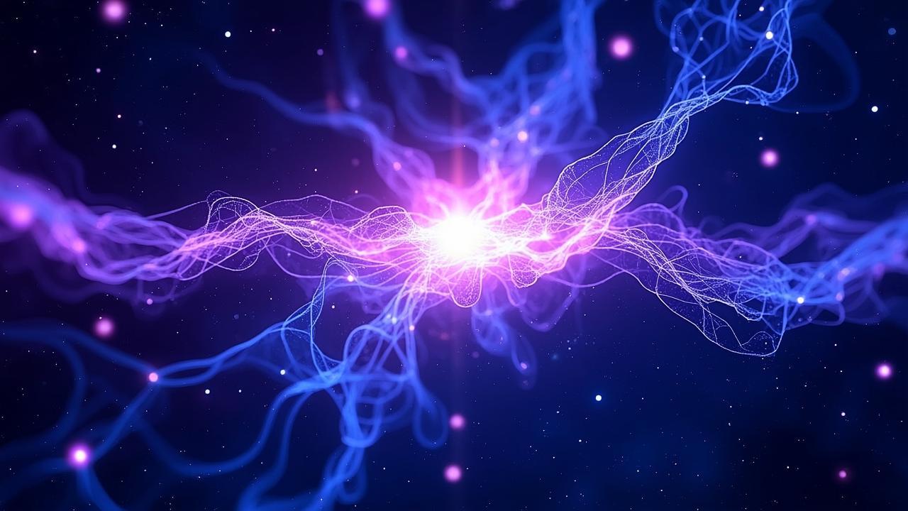 Abstract neural network imagery: glowing purple an