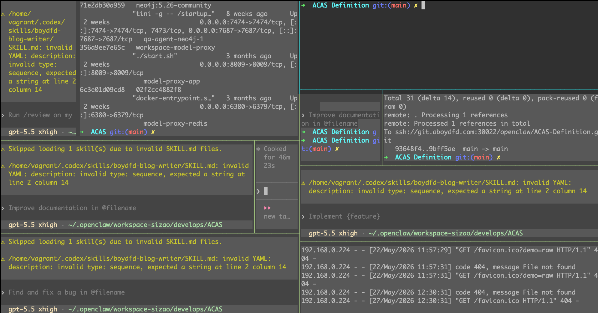 一堆 tmux pane 挤在一起的混乱场景