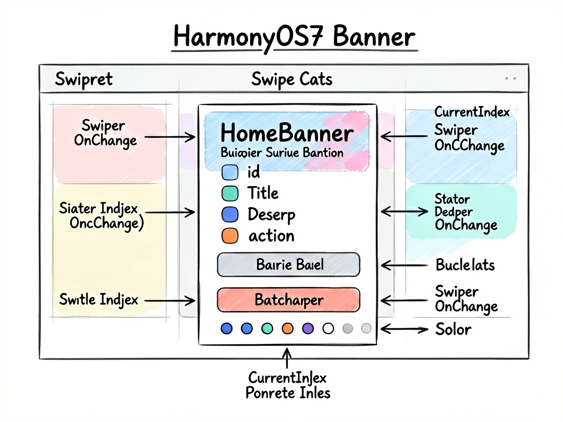 为这篇讲解 HarmonyOS7 Banner 的技术文章绘制一张手绘框架图,表达完整的 Banne