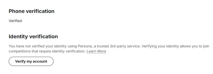 Kaggle 账户设置页面的截图,高亮 Phone Verification 区域