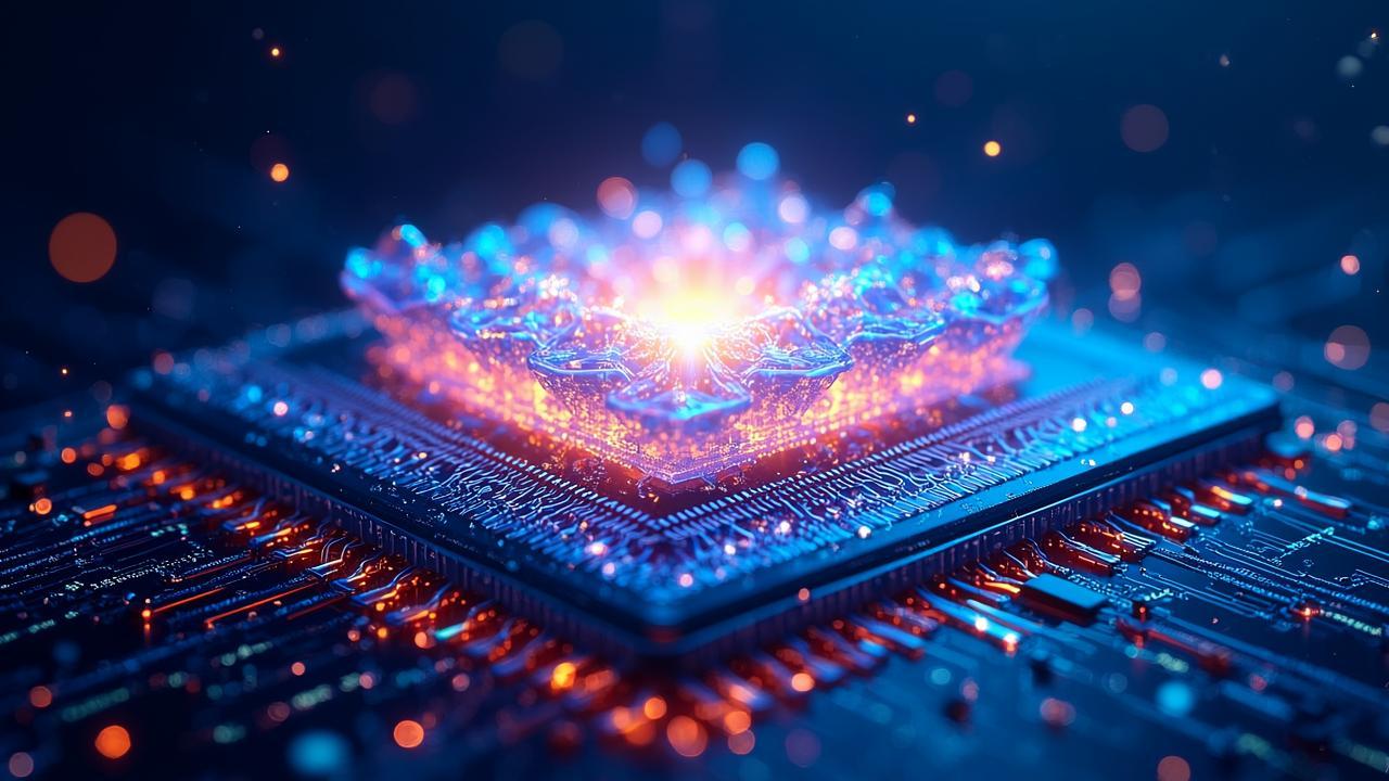Abstract chip architecture imagery: golden crystal