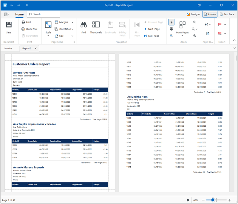 DevExpress v26.1 AI Prompt-to-Report 向导生成的报表预览