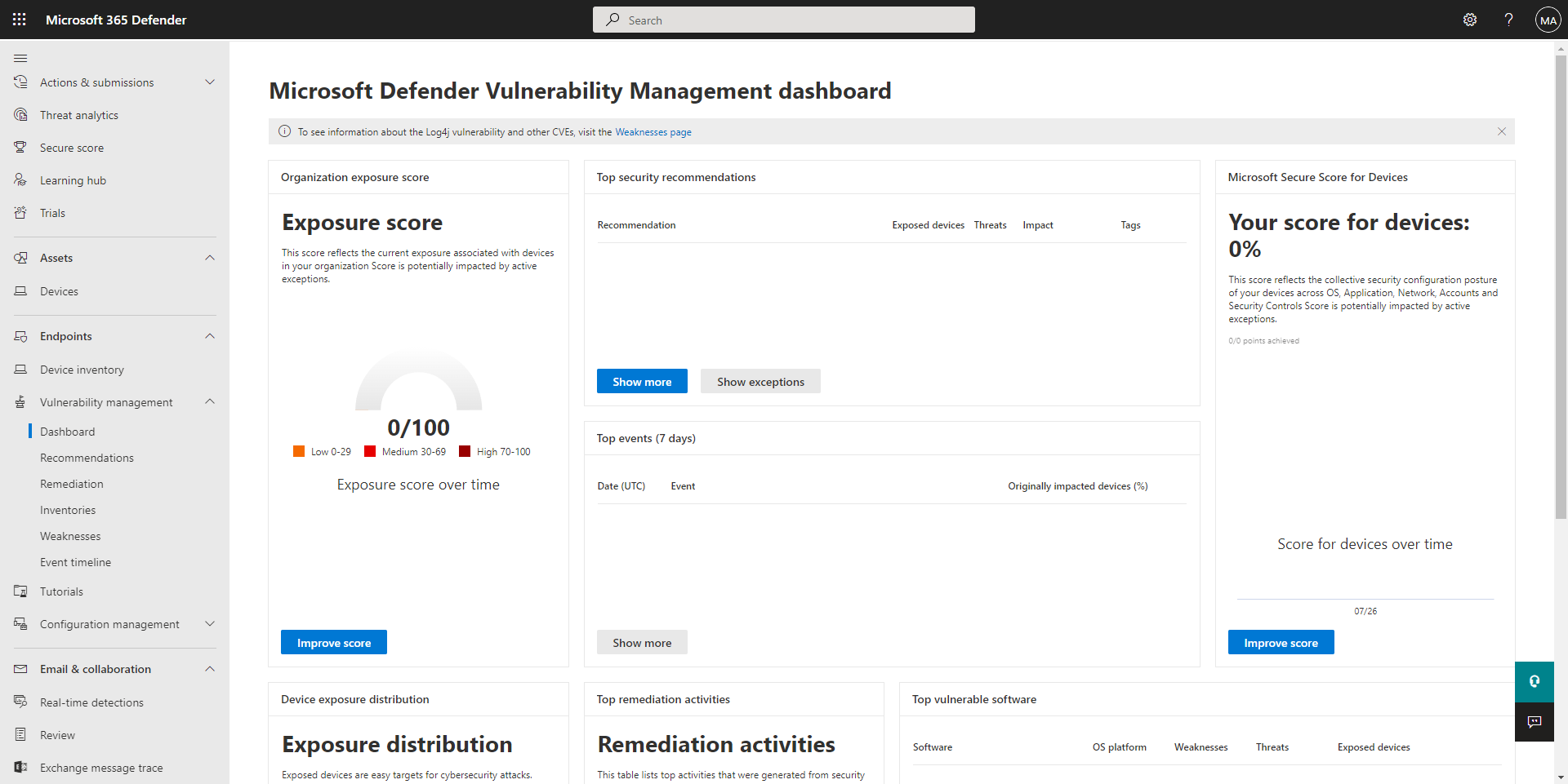 View your Microsoft Defender Vulnerability Management dashboard in Microsoft  Defender for Business - Microsoft Defender for Business | Microsoft Learn