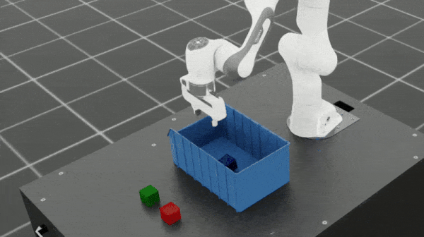 Gif showing a robot arm performing the adaptive bin stacking task.