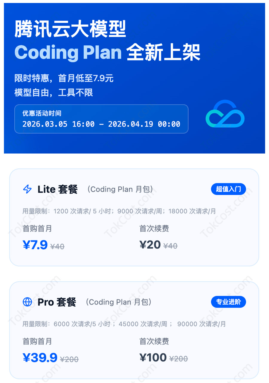 腾讯云大模型Coding Plan套餐Lite和Pro