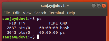 the ps command without an option and argumentt