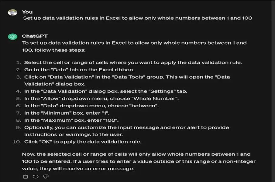 Excel 中的数据验证规则