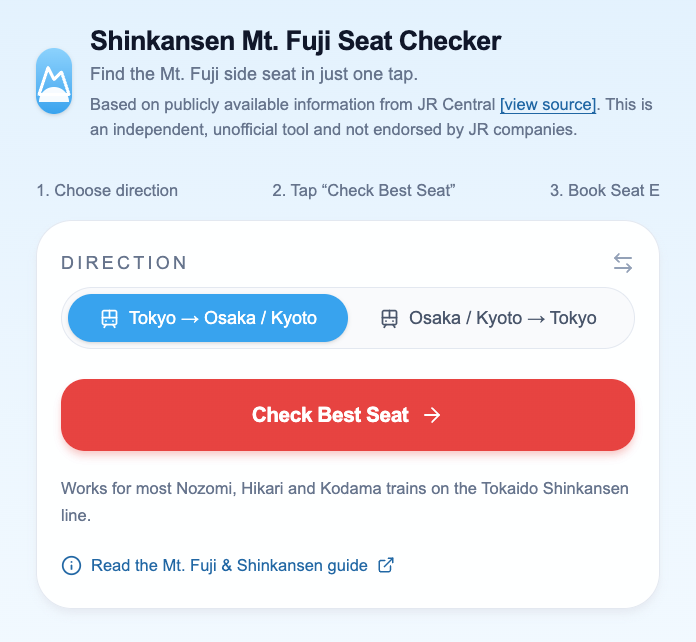 Shinkansen Fuji Seat Finder
