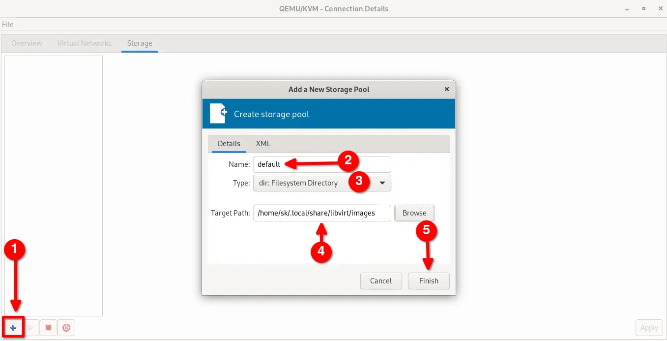 Create new KVM Libvirt storage pool