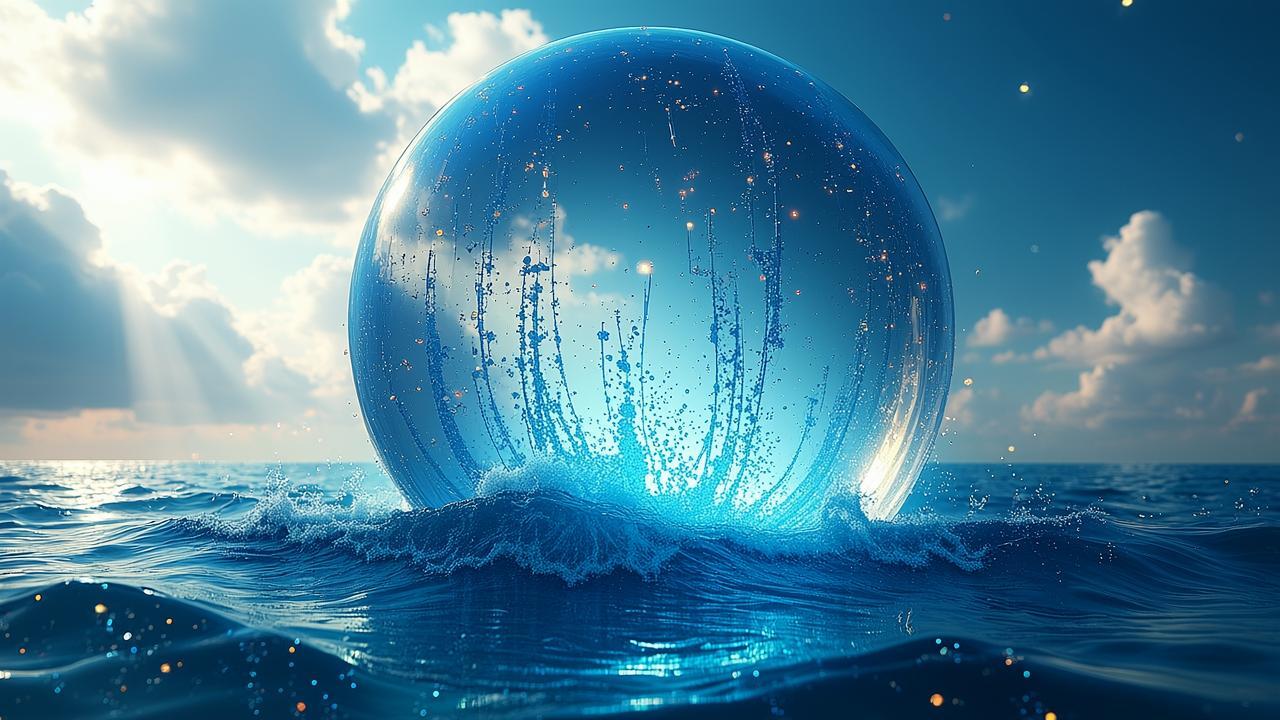An ethereal abstract scene of a massive, transluce