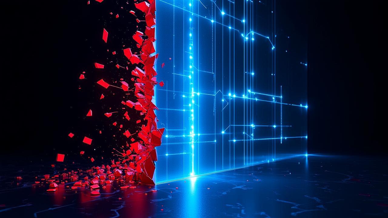 Abstract imagery of a digital barrier: in a deep b
