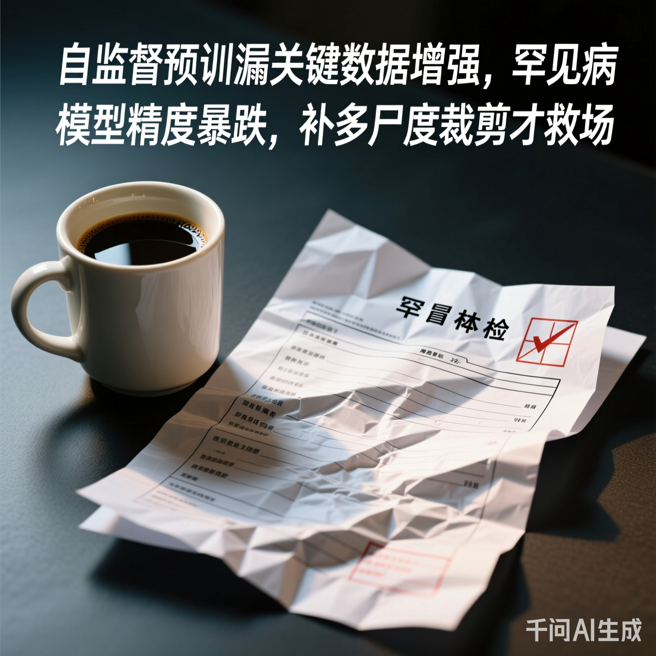 咖啡杯与皱巴巴的体检报告