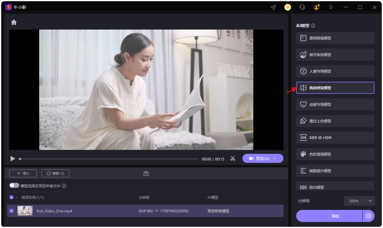 选择AI修复模型