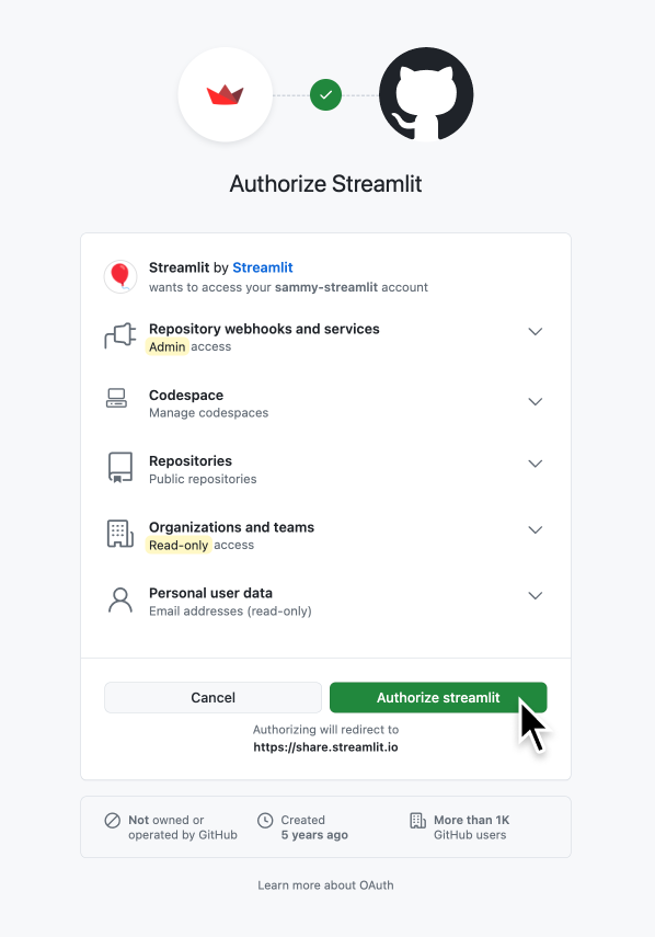授权Community Cloud连接您的GitHub账户