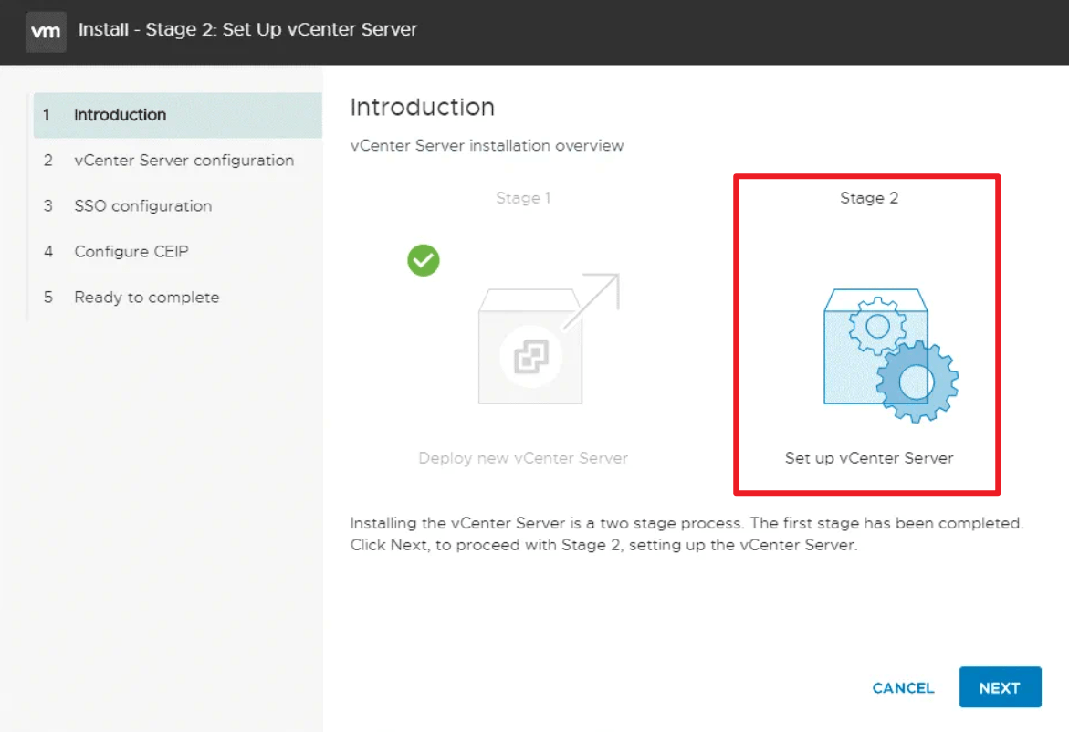 第2阶段设置vcenter server